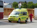 Ambulance waiting to pick up fall victim